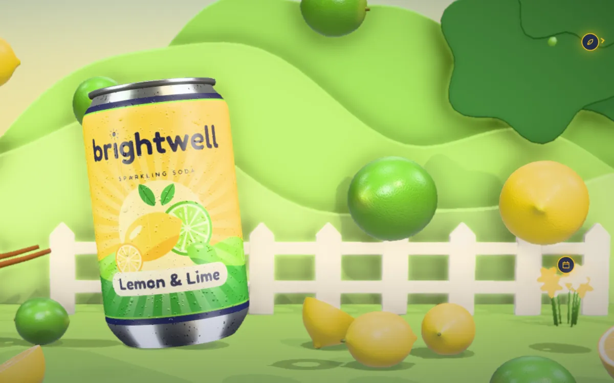 A soda can floating in a 3D citrus grove